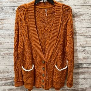 Free People Orange Cable Knit Cardigan